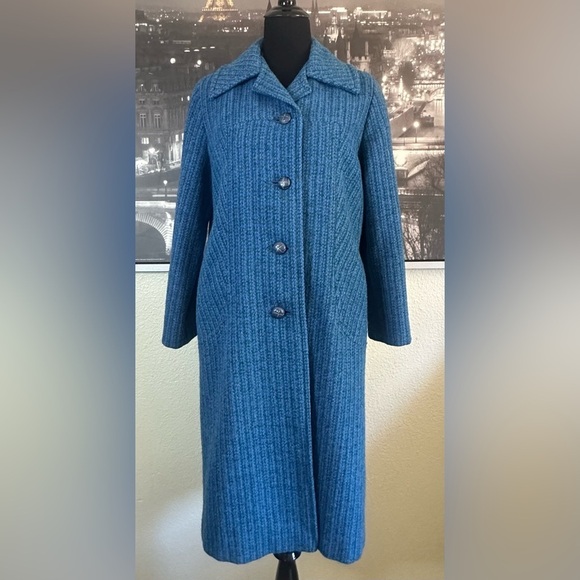 HARRIS TWEED Vintage Hand Woven Coat Blue 100% Scottish Wool Size XL PTP 23” - Picture 2 of 12